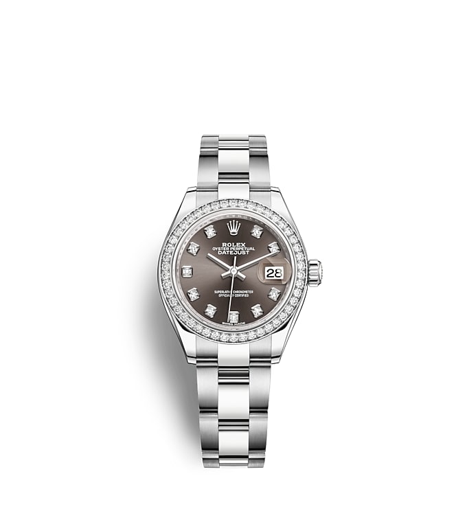Rolex Lady-Datejust | 279384RBR | Lady-Datejust | หน้าปัดสีเข้ม | หน้าปัดสีเทาเข้ม | ขอบหน้าปัดประดับเพชร | White Rolesor | m279384rbr-0018 | หญิง Watch | Rolex Official Retailer - Srichai Watch