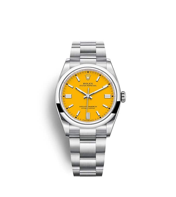 Rolex Oyster Perpetual | 126000 | Oyster Perpetual 36 | Coloured dial | Yellow dial | Oystersteel | The Oyster bracelet | m126000-0004 | Men Watch | Rolex Official Retailer - Srichai Watch