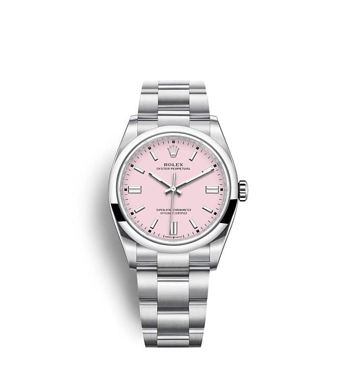 Rolex Oyster Perpetual | 126000 | Oyster Perpetual 36 | Coloured dial | Candy pink dial | Oystersteel | The Oyster bracelet | m126000-0008 | Men Watch | Rolex Official Retailer - Srichai Watch
