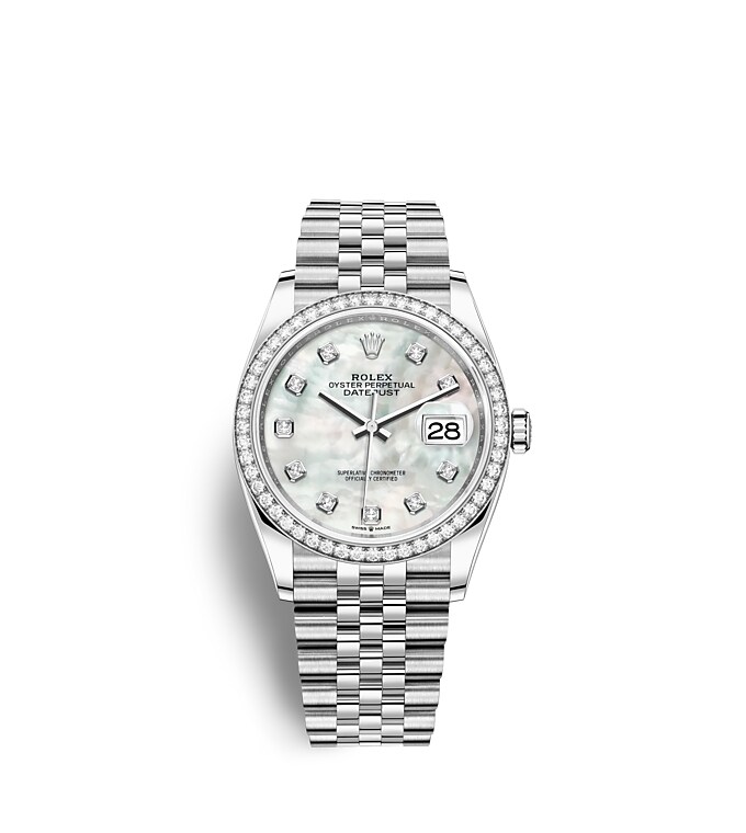 Rolex Datejust | 126284RBR | Datejust 36 | Light dial | Mother-of-Pearl Dial | Diamond-Set Bezel | White Rolesor | m126284rbr-0011 | Women Watch | Rolex Official Retailer - Srichai Watch
