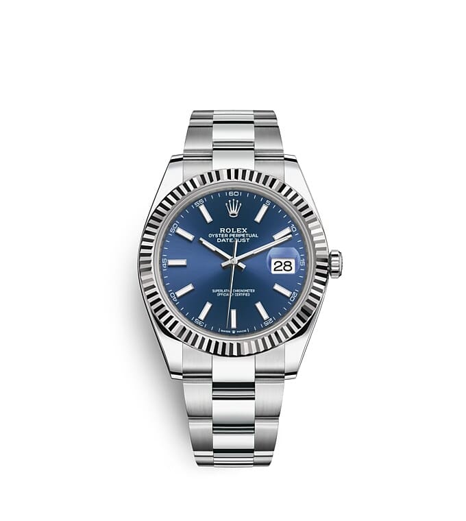 Rolex Datejust | 126334 | Datejust 41 | Coloured dial | The Fluted Bezel | Bright blue dial | White Rolesor | m126334-0001 | Men Watch | Rolex Official Retailer - Srichai Watch