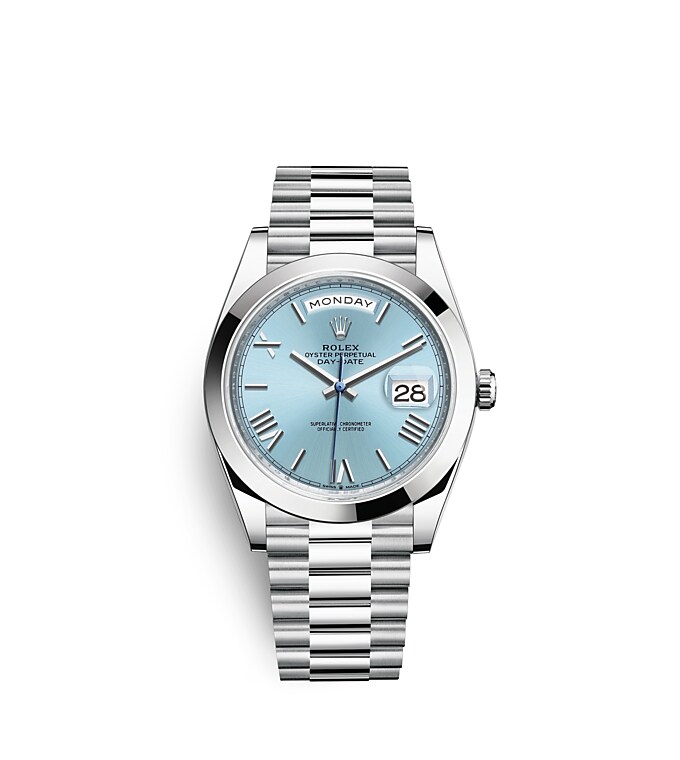 Rolex Day-Date | 228206 | Day-Date 40 | Coloured dial | Ice-Blue Dial | Platinum | The President bracelet | m228206-0044 | Men Watch | Rolex Official Retailer - Srichai Watch
