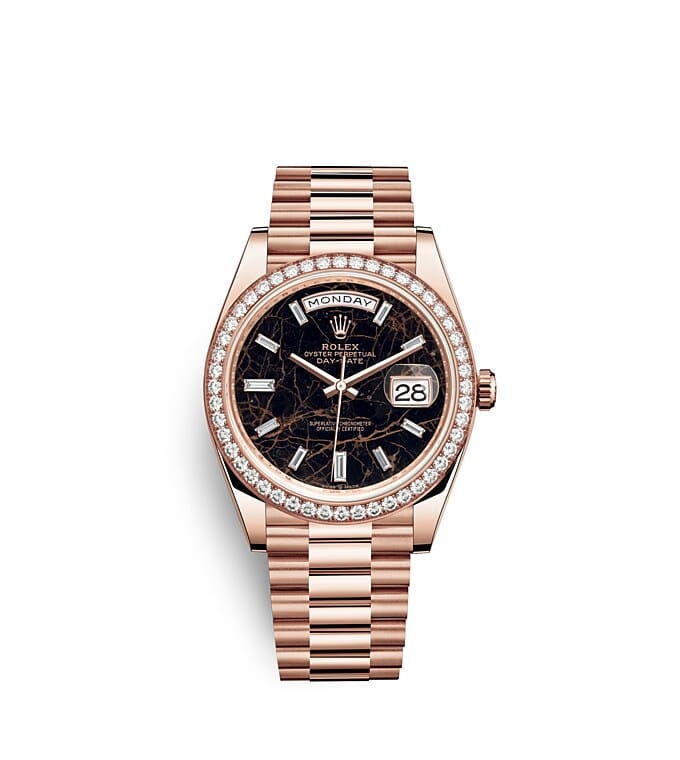 Rolex Day-Date | 228345RBR | Day-Date 40 | หน้าปัดสีเข้ม | หน้าปัด Eisenkiesel | ขอบหน้าปัดประดับเพชร | เอเวอร์โรสโกลด์ 18 กะรัต | m228345rbr-0016 | ชาย Watch | Rolex Official Retailer - Srichai Watch