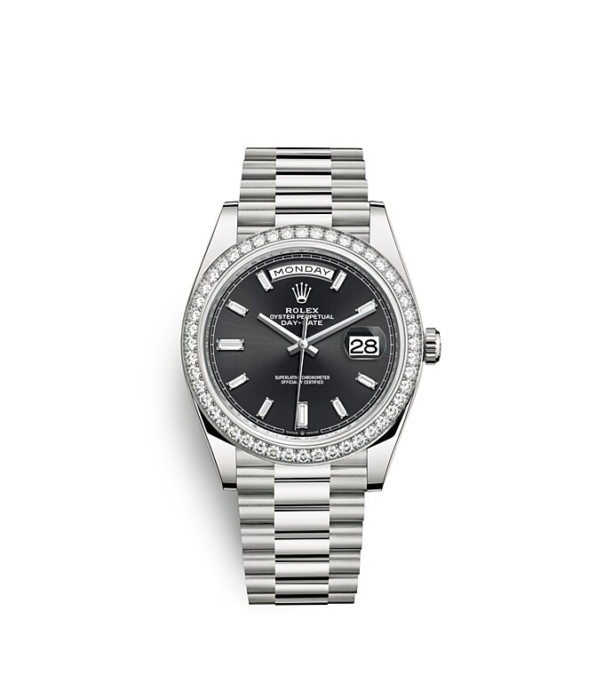 Rolex Day-Date | 228349RBR | Day-Date 40 | หน้าปัดสีเข้ม | หน้าปัดสีดำสว่าง | ขอบหน้าปัดประดับเพชร | ทองคำขาว 18 กะรัต | m228349rbr-0003 | ชาย Watch | Rolex Official Retailer - Srichai Watch