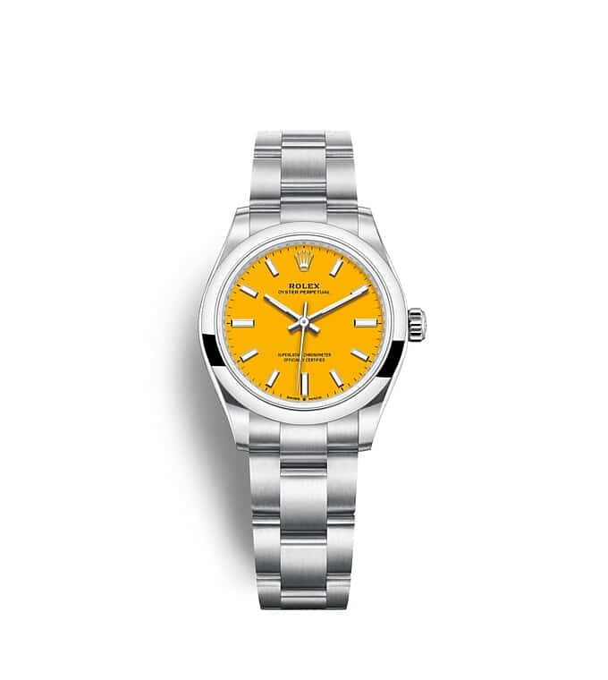 Rolex Oyster Perpetual | 277200 | Oyster Perpetual 31 | Coloured dial | Yellow dial | Oystersteel | The Oyster bracelet | m277200-0005 | Women Watch | Rolex Official Retailer - Srichai Watch