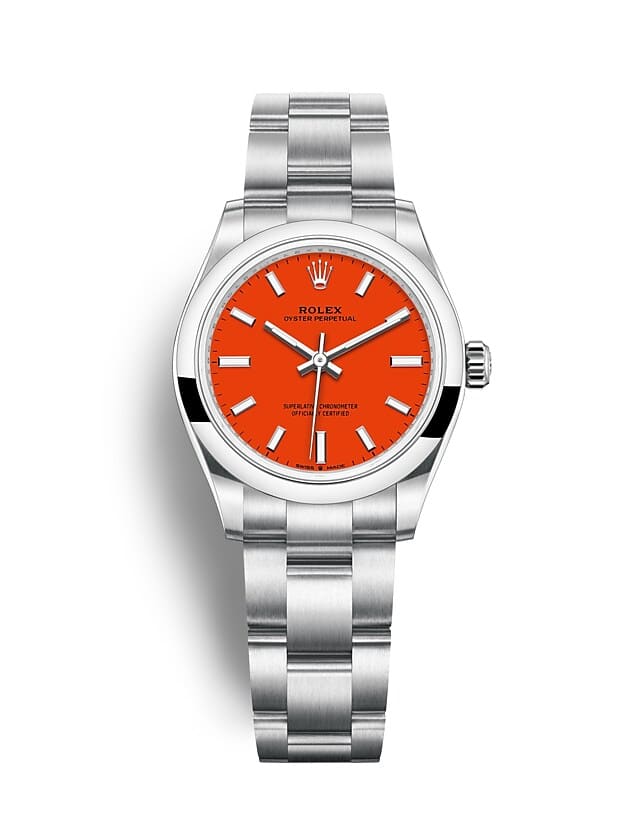 Rolex Oyster Perpetual | 277200 | Oyster Perpetual 31 | Coloured dial | Coral red dial | Oystersteel | The Oyster bracelet | m277200-0008 | Women Watch | Rolex Official Retailer - Srichai Watch