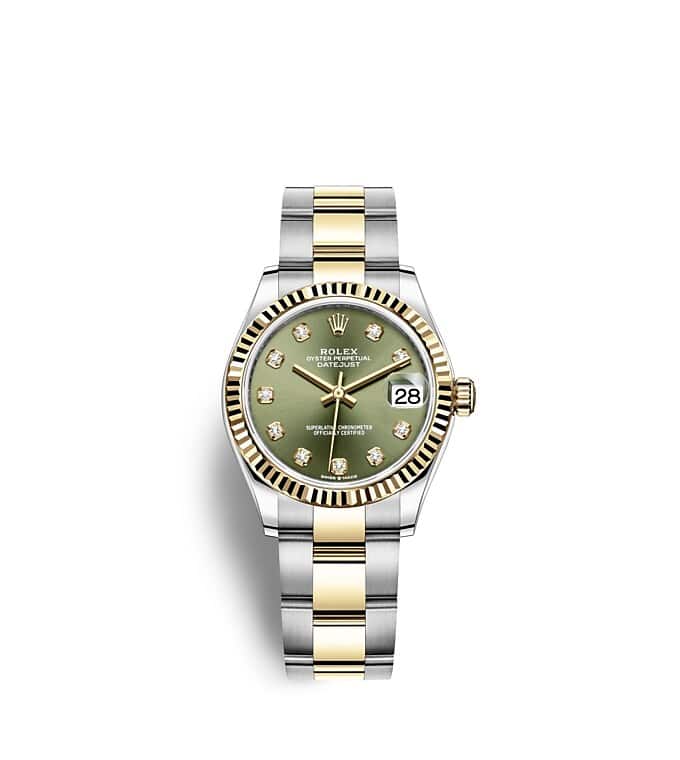 Rolex Datejust | 278273 | Datejust 31 | หน้าปัดสี | หน้าปัดสีเขียวมะกอก | ขอบหน้าปัดแบบเซาะร่อง | Yellow Rolesor | m278273-0029 | หญิง Watch | Rolex Official Retailer - Srichai Watch