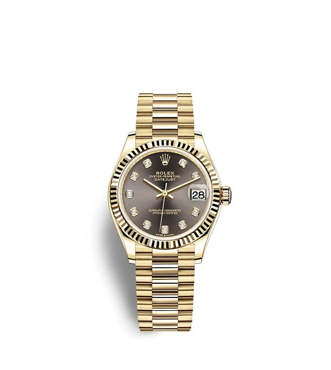 Rolex Datejust | 278278 | Datejust 31 | Dark dial | Dark Grey Dial | The Fluted Bezel | 18 ct yellow gold | m278278-0036 | Women Watch | Rolex Official Retailer - Srichai Watch