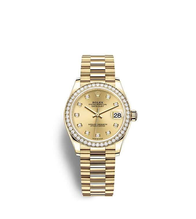 Rolex Datejust | 278288RBR | Datejust 31 | Coloured dial | Champagne-colour dial | Diamond-Set Bezel | 18 ct yellow gold | m278288rbr-0005 | Women Watch | Rolex Official Retailer - Srichai Watch