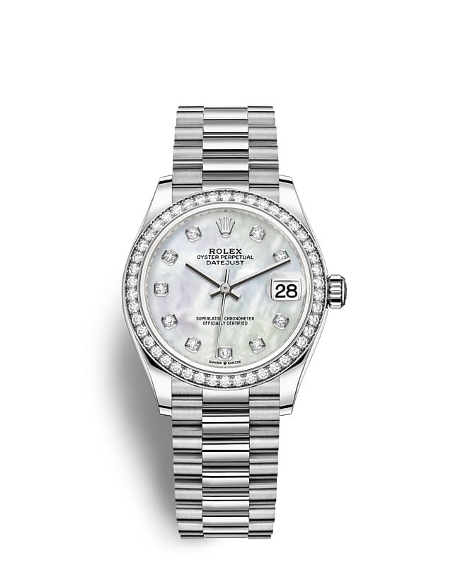 Rolex Datejust | 278289RBR | Datejust 31 | Light dial | Mother-of-Pearl Dial | Diamond-Set Bezel | 18 ct white gold | m278289rbr-0005 | Women Watch | Rolex Official Retailer - Srichai Watch