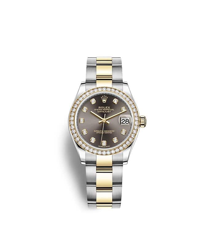 Rolex Datejust | 278383RBR | Datejust 31 | หน้าปัดสีเข้ม | หน้าปัดสีเทาเข้ม | ขอบหน้าปัดประดับเพชร | Yellow Rolesor | m278383rbr-0021 | หญิง Watch | Rolex Official Retailer - Srichai Watch