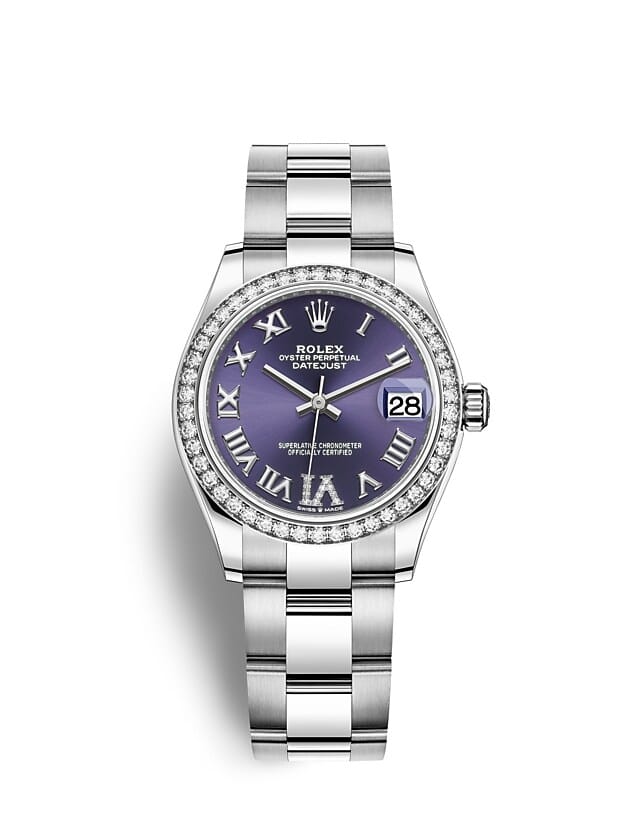 Rolex Datejust | 278384RBR | Datejust 31 | Coloured dial | Aubergine Dial | Diamond-Set Bezel | White Rolesor | m278384rbr-0029 | Women Watch | Rolex Official Retailer - Srichai Watch