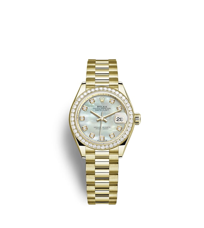 Rolex Lady-Datejust | 279138RBR | Lady-Datejust | Light dial | Mother-of-Pearl Dial | Diamond-Set Bezel | 18 ct yellow gold | m279138rbr-0015 | Women Watch | Rolex Official Retailer - Srichai Watch