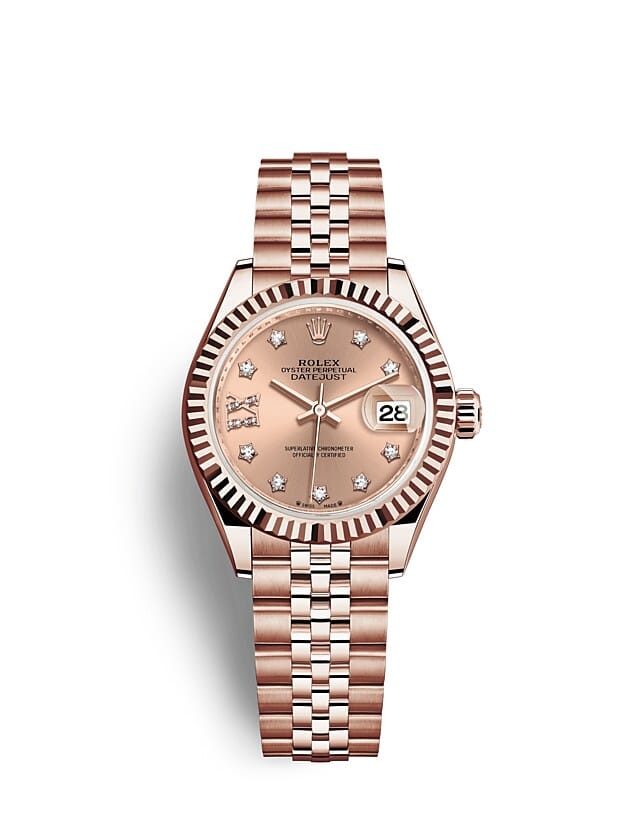 Rolex Lady-Datejust | 279175 | Lady-Datejust | Coloured dial | Rosé-colour dial | The Fluted Bezel | 18 ct Everose gold | m279175-0030 | Women Watch | Rolex Official Retailer - Srichai Watch
