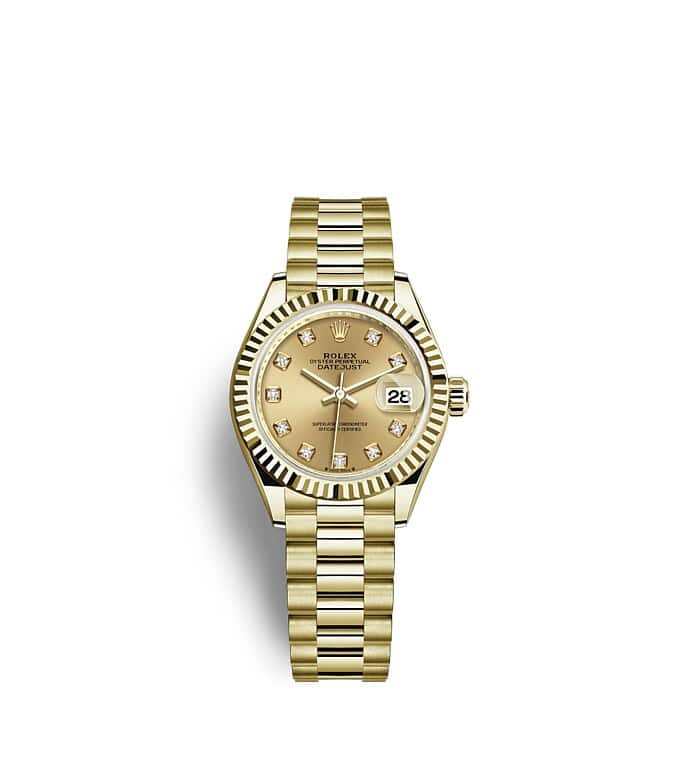 Rolex Lady-Datejust | 279178 | Lady-Datejust | หน้าปัดสี | หน้าปัดสีแชมเปญ | ขอบหน้าปัดแบบเซาะร่อง | ทองคำ 18 กะรัต | m279178-0017 | หญิง Watch | Rolex Official Retailer - Srichai Watch