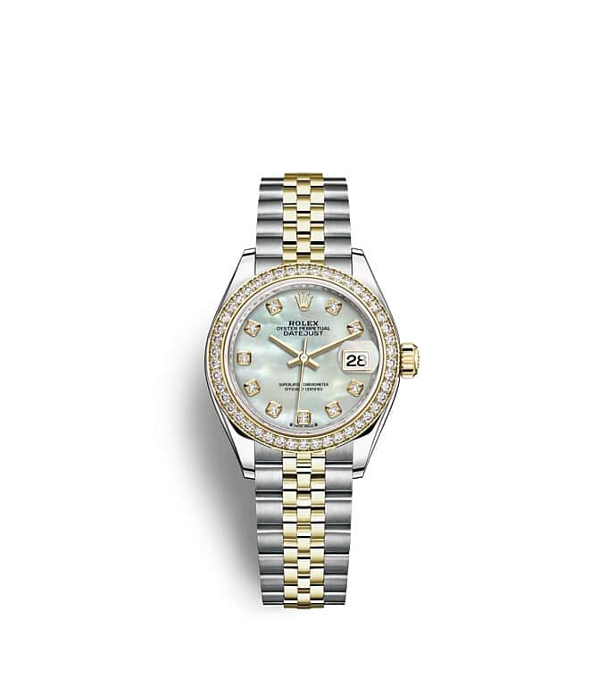Rolex Lady-Datejust | 279383RBR | Lady-Datejust | หน้าปัดประดับอัญมณี | หน้าปัดไข่มุก | ขอบหน้าปัดประดับเพชร | Yellow Rolesor | m279383rbr-0019 | หญิง Watch | Rolex Official Retailer - Srichai Watch