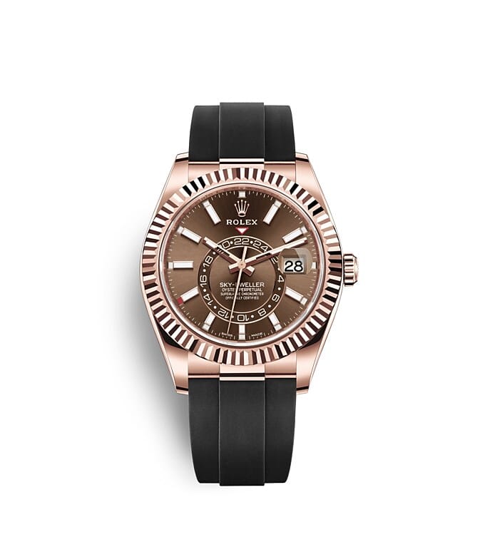 Rolex Sky-Dweller | 326235 | Sky-Dweller | Coloured dial | Chocolate Dial | The Fluted Bezel | 18 ct Everose gold | m326235-0005 | Men Watch | Rolex Official Retailer - Srichai Watch