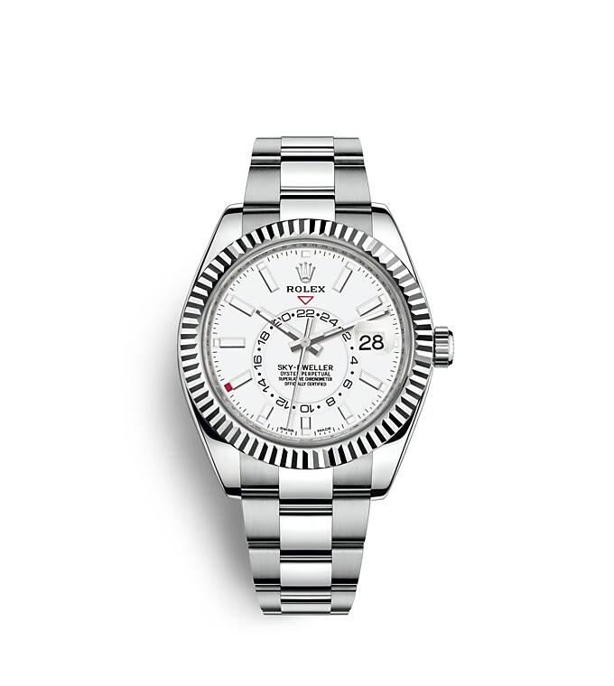 Rolex Sky-Dweller | 326934 | Sky-Dweller | Light dial | Intense white dial | The Fluted Bezel | White Rolesor | m326934-0001 | Men Watch | Rolex Official Retailer - Srichai Watch