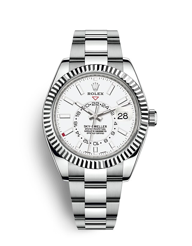 Rolex Sky-Dweller | 326934 | Sky-Dweller | Light dial | Intense white dial | The Fluted Bezel | White Rolesor | m326934-0001 | Men Watch | Rolex Official Retailer - Srichai Watch