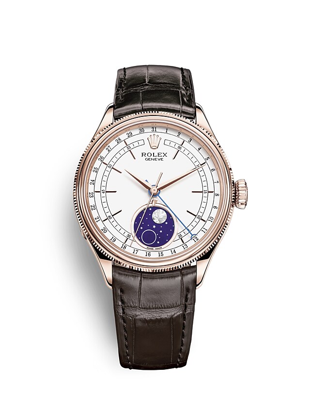 Rolex Cellini | 50535 | Cellini Moonphase | Light dial | White dial | Domed and Fluted Bezel | 18 ct Everose gold | m50535-0002 | Men Watch | Rolex Official Retailer - Srichai Watch
