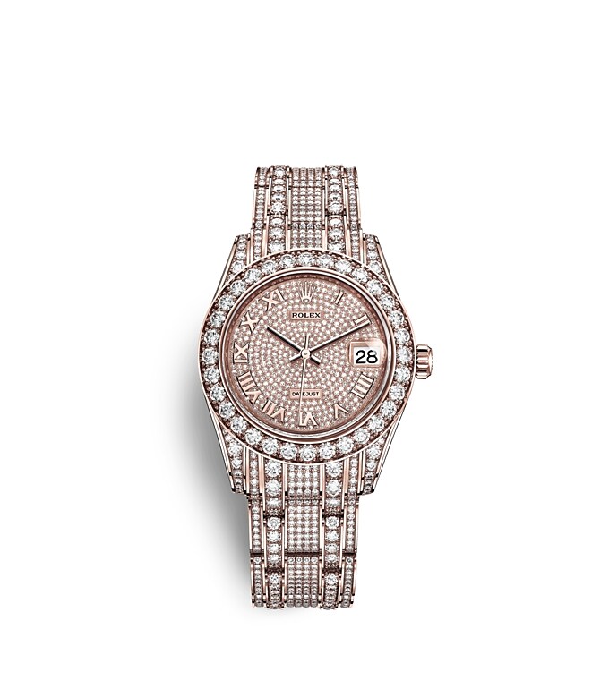 Rolex Pearlmaster | 81405RBR | Pearlmaster 34 | Gem-set dial | Diamond-Paved Dial | Diamond-Set Bezel | 18 ct Everose gold | m81405rbr-0001 | Women Watch | Rolex Official Retailer - Srichai Watch