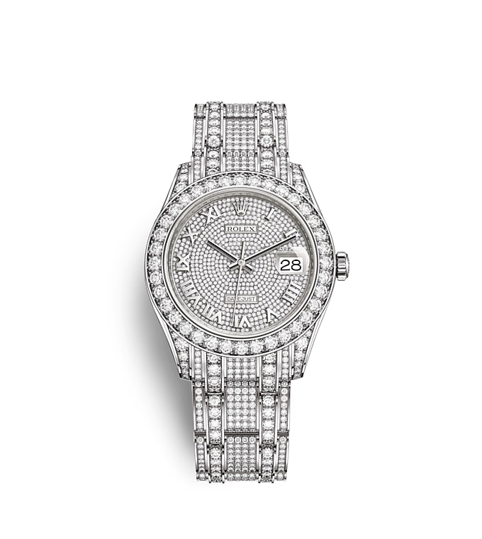 Rolex Pearlmaster | 86409RBR | Pearlmaster 39 | หน้าปัดคลุมด้วยเพชร | หน้าปัดประดับเพชร | ขอบหน้าปัดประดับเพชร | ทองคำขาว 18 กะรัต | m86409rbr-0001 | หญิง Watch | Rolex Official Retailer - Srichai Watch