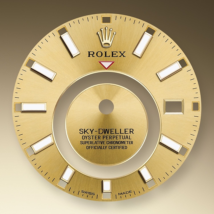 Rolex Sky-Dweller | 326933 | Sky-Dweller | Coloured dial | Champagne-colour dial | The Fluted Bezel | Yellow Rolesor | m326933-0001 | Men Watch | Rolex Official Retailer - Srichai Watch