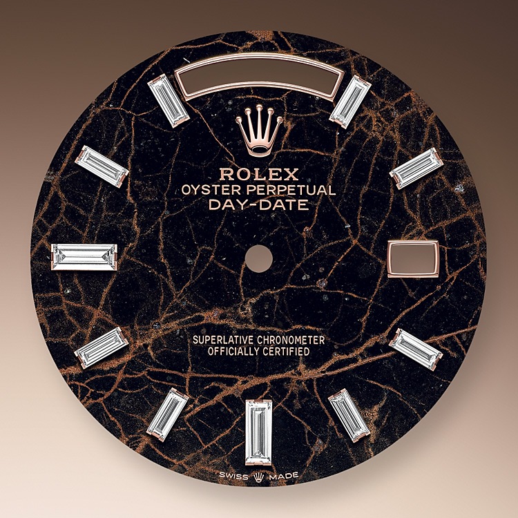 Rolex Day-Date | 228345RBR | Day-Date 40 | Dark dial | Eisenkiesel dial | Diamond-Set Bezel | 18 ct Everose gold | m228345rbr-0016 | Men Watch | Rolex Official Retailer - Srichai Watch