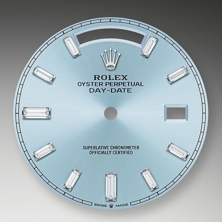 Rolex Day-Date | 228396TBR | Day-Date 40 | Coloured dial | Ice-Blue Dial | Diamond-Set Bezel | Platinum | m228396tbr-0002 | Men Watch | Rolex Official Retailer - Srichai Watch