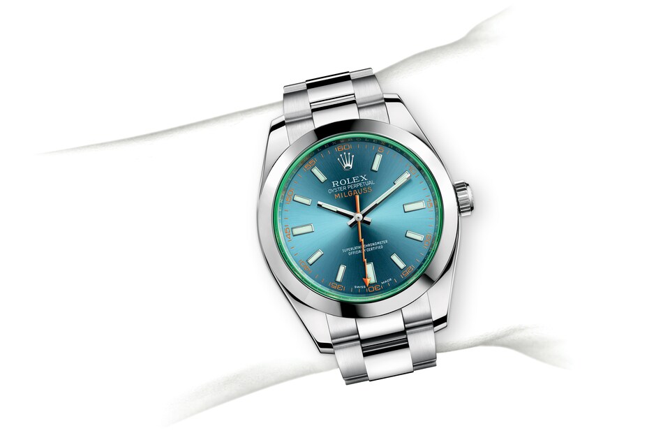 Rolex Milgauss | 116400GV | Milgauss | Coloured dial | Green sapphire crystal | Z-Blue Dial | Oystersteel | m116400gv-0002 | Men Watch | Rolex Official Retailer - Srichai Watch