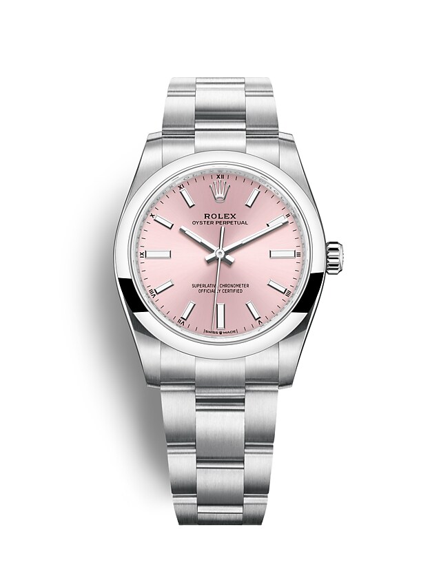Rolex Oyster Perpetual | 124200 | Oyster Perpetual 34 | หน้าปัดสี | หน้าปัดสีชมพู | Oystersteel | สายนาฬิกา Oyster | m124200-0004 | หญิง Watch | Rolex Official Retailer - Srichai Watch