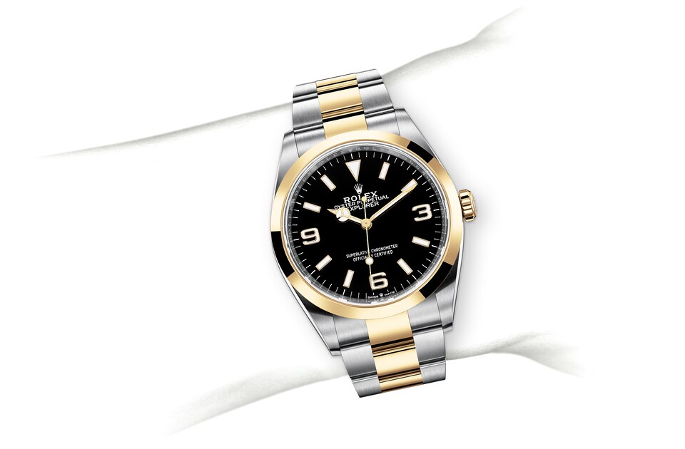 Rolex Explorer | 124273 | Explorer | หน้าปัดสีเข้ม | หน้าปัดสีดำ | ขอบหน้าปัดแบบเรียบ | Yellow Rolesor | m124273-0001 | ชาย Watch | Rolex Official Retailer - Srichai Watch