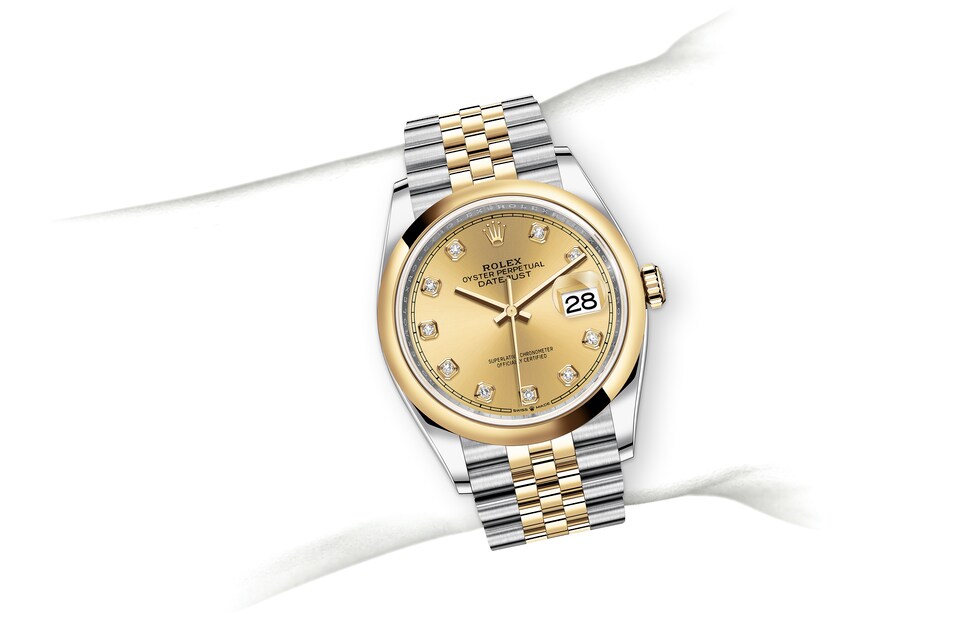 Rolex Datejust | 126203 | Datejust 36 | Coloured dial | Champagne-colour dial | Yellow Rolesor | The Jubilee bracelet | m126203-0017 | Men Watch | Rolex Official Retailer - Srichai Watch