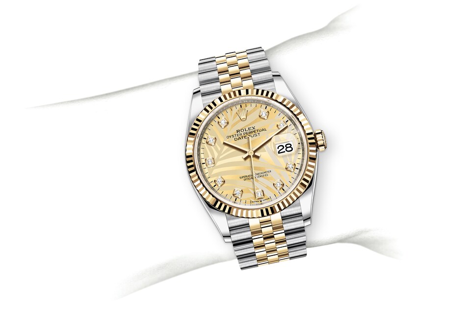 Rolex Datejust | 126233 | Datejust 36 | Coloured dial | Golden dial | The Fluted Bezel | Yellow Rolesor | m126233-0043 | Men Watch | Rolex Official Retailer - Srichai Watch