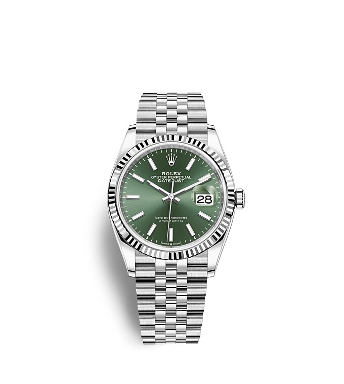 Rolex Datejust | 126234 | Datejust 36 | Coloured dial | Mint green dial | The Fluted Bezel | White Rolesor | m126234-0051 | Men Watch | Rolex Official Retailer - Srichai Watch