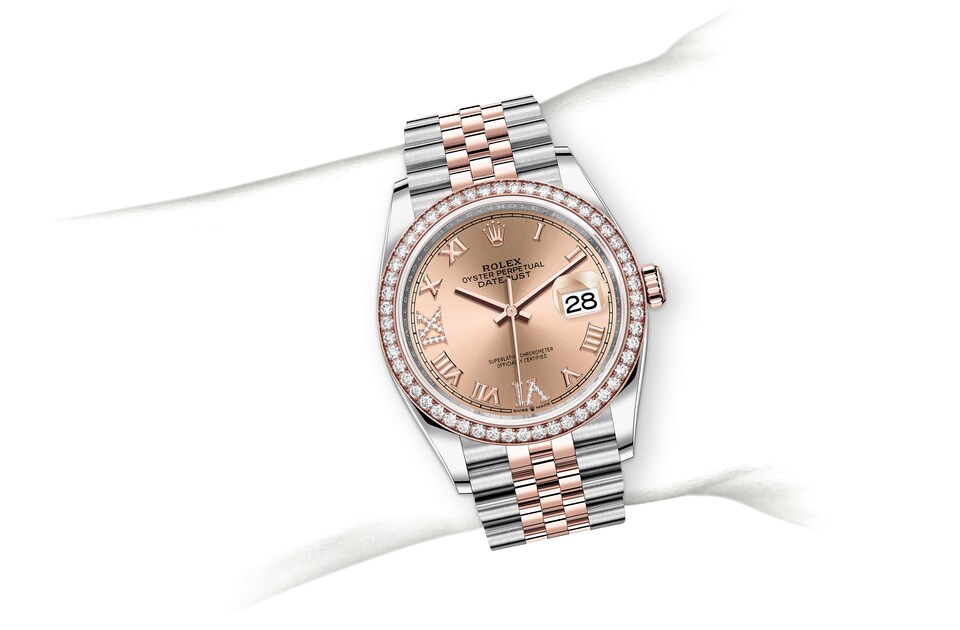 Rolex Datejust | 126281RBR | Datejust 36 | หน้าปัดสี | หน้าปัดสีชมพูกุหลาบ | ขอบหน้าปัดประดับเพชร | Everose Rolesor | m126281rbr-0015 | ชาย Watch | Rolex Official Retailer - Srichai Watch