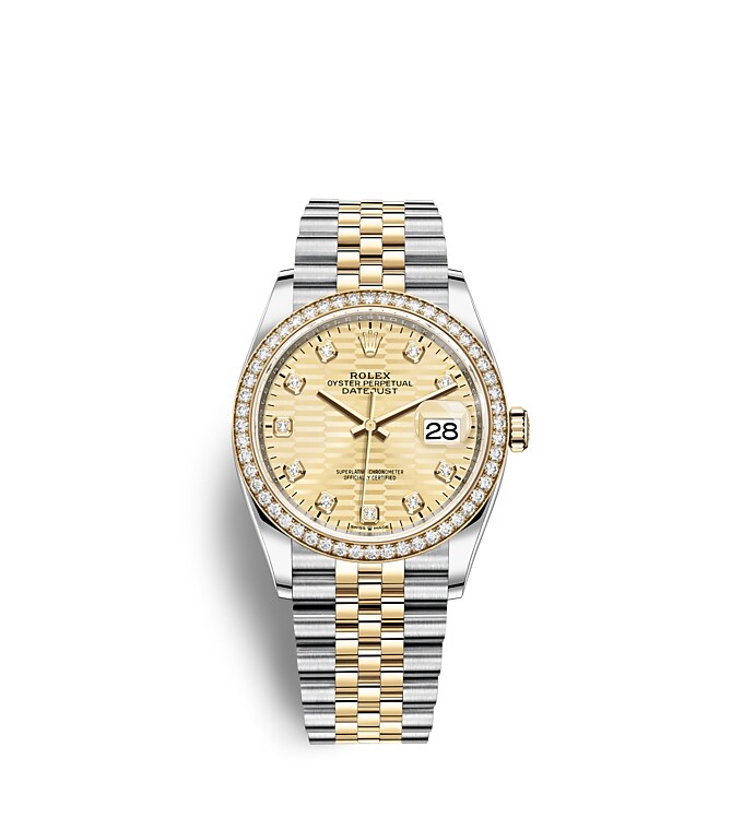 Rolex Datejust | 126283RBR | Datejust 36 | Coloured dial | Golden dial | Diamond-Set Bezel | Yellow Rolesor | m126283rbr-0031 | Men Watch | Rolex Official Retailer - Srichai Watch
