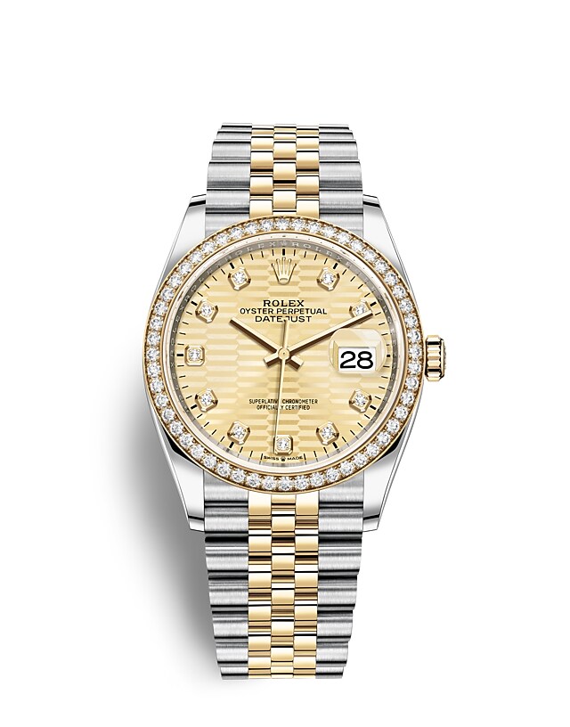 Rolex Datejust | 126283RBR | Datejust 36 | Coloured dial | Golden dial | Diamond-Set Bezel | Yellow Rolesor | m126283rbr-0031 | Men Watch | Rolex Official Retailer - Srichai Watch