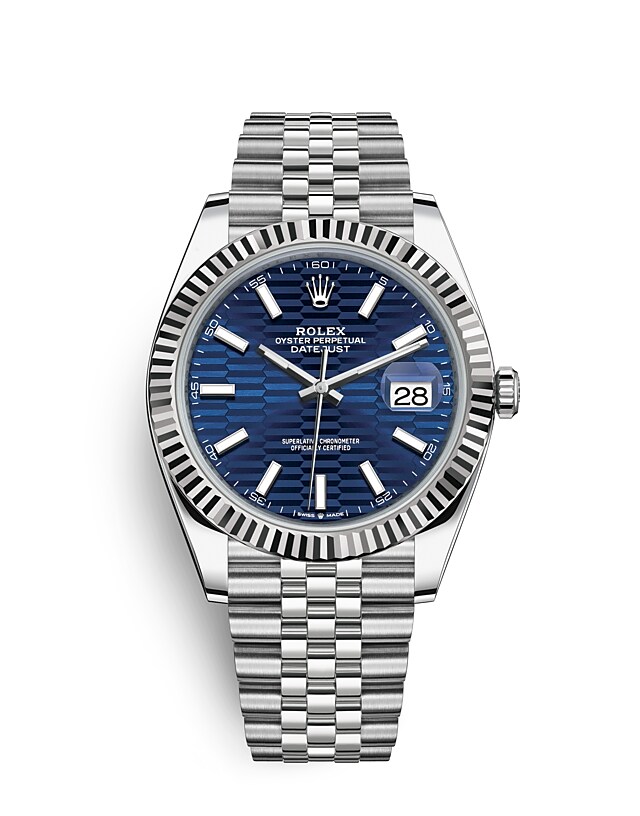Rolex Datejust | 126334 | Datejust 41 | หน้าปัดสี | หน้าปัดสีน้ำเงินสว่าง | ขอบหน้าปัดแบบเซาะร่อง | White Rolesor | m126334-0032 | ชาย Watch | Rolex Official Retailer - Srichai Watch