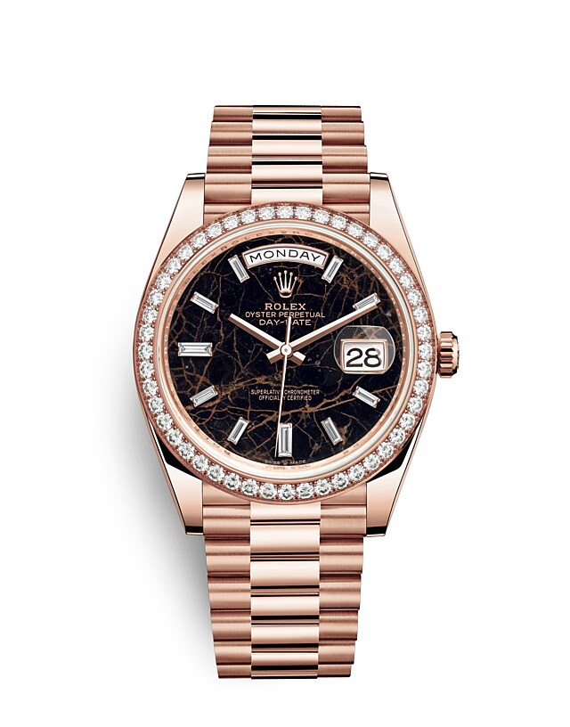 Rolex Day-Date | 228345RBR | Day-Date 40 | หน้าปัดสีเข้ม | หน้าปัด Eisenkiesel | ขอบหน้าปัดประดับเพชร | เอเวอร์โรสโกลด์ 18 กะรัต | m228345rbr-0016 | ชาย Watch | Rolex Official Retailer - Srichai Watch