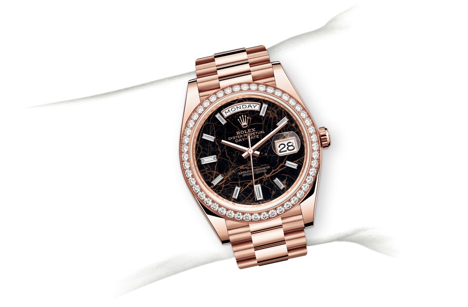 Rolex Day-Date | 228345RBR | Day-Date 40 | Dark dial | Eisenkiesel dial | Diamond-Set Bezel | 18 ct Everose gold | m228345rbr-0016 | Men Watch | Rolex Official Retailer - Srichai Watch