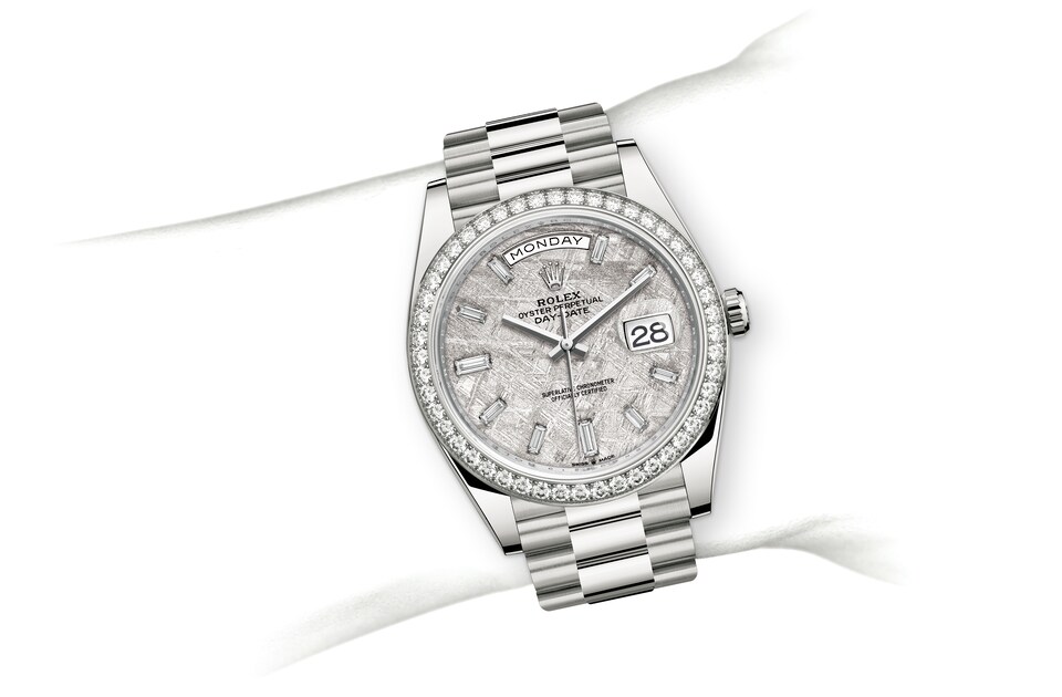 Rolex Day-Date | 228349RBR | Day-Date 40 | Light dial | Meteorite dial | Diamond-Set Bezel | 18 ct white gold | m228349rbr-0040 | Men Watch | Rolex Official Retailer - Srichai Watch