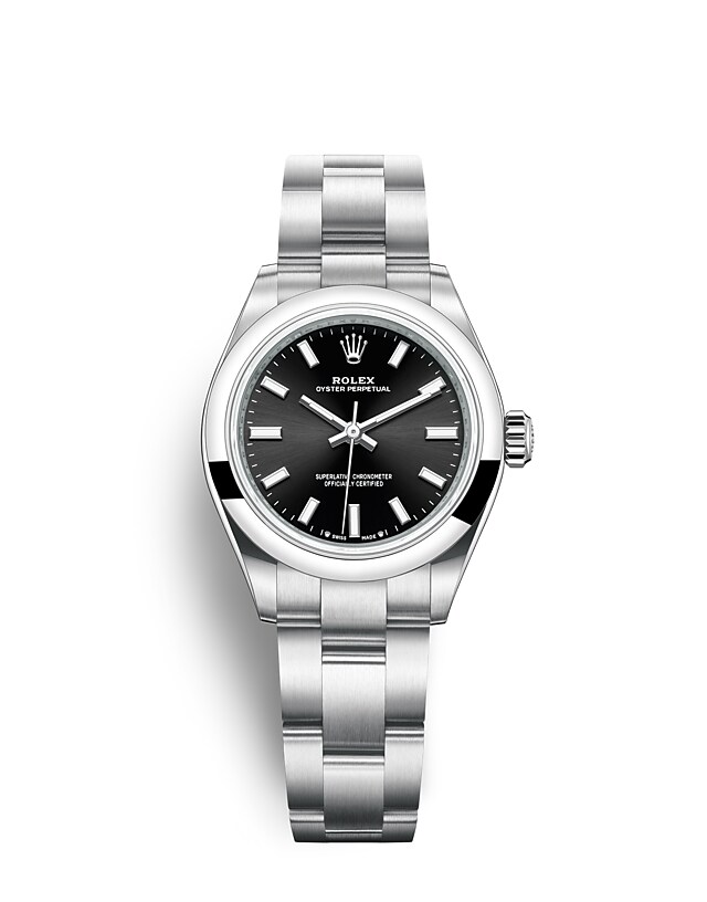 Rolex Oyster Perpetual | 276200 | Oyster Perpetual 28 | Dark dial | Bright black dial | Oystersteel | The Oyster bracelet | m276200-0002 | Women Watch | Rolex Official Retailer - Srichai Watch