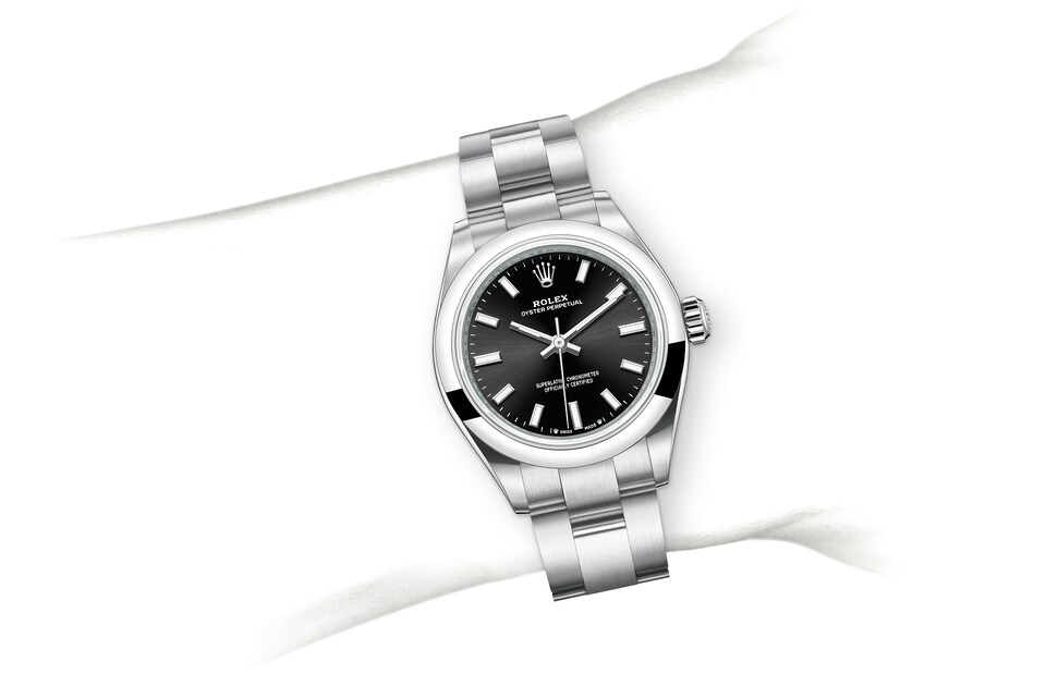 Rolex Oyster Perpetual | 276200 | Oyster Perpetual 28 | Dark dial | Bright black dial | Oystersteel | The Oyster bracelet | m276200-0002 | Women Watch | Rolex Official Retailer - Srichai Watch
