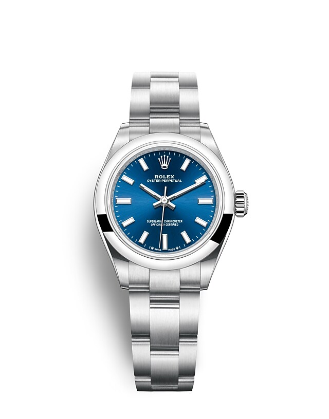 Rolex Oyster Perpetual | 276200 | Oyster Perpetual 28 | Coloured dial | Bright blue dial | Oystersteel | The Oyster bracelet | m276200-0003 | Women Watch | Rolex Official Retailer - Srichai Watch