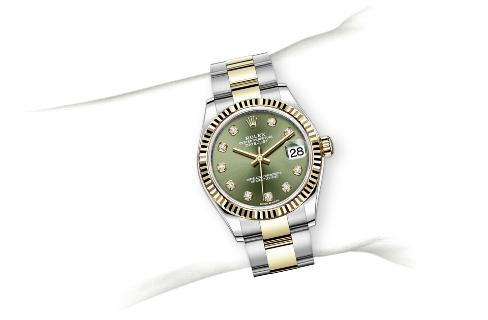 Rolex Datejust | 278273 | Datejust 31 | หน้าปัดสี | หน้าปัดสีเขียวมะกอก | ขอบหน้าปัดแบบเซาะร่อง | Yellow Rolesor | m278273-0029 | หญิง Watch | Rolex Official Retailer - Srichai Watch