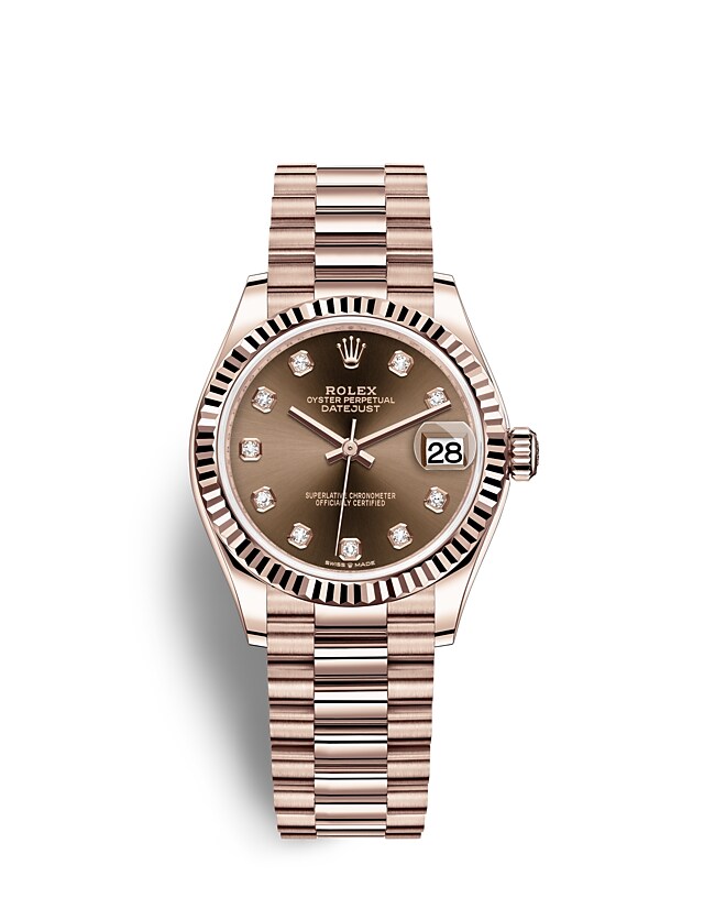 Rolex Datejust | 278275 | Datejust 31 | หน้าปัดสี | หน้าปัดสีช็อกโกแลต | ขอบหน้าปัดแบบเซาะร่อง | เอเวอร์โรสโกลด์ 18 กะรัต | m278275-0010 | หญิง Watch | Rolex Official Retailer - Srichai Watch