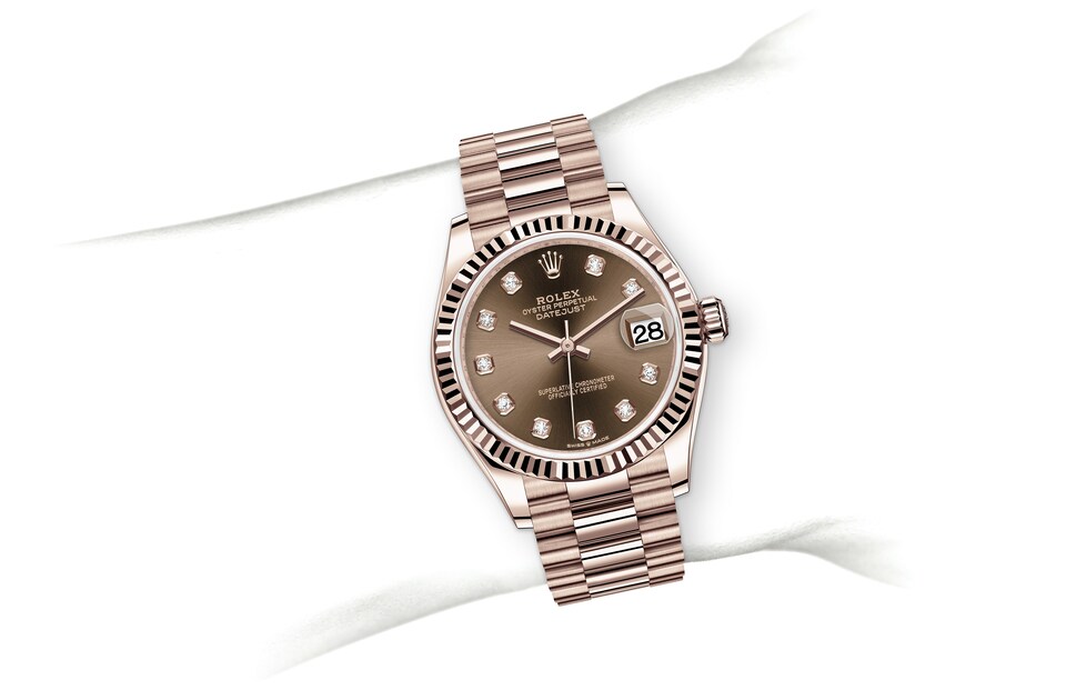 Rolex Datejust | 278275 | Datejust 31 | Coloured dial | Chocolate Dial | The Fluted Bezel | 18 ct Everose gold | m278275-0010 | Women Watch | Rolex Official Retailer - Srichai Watch