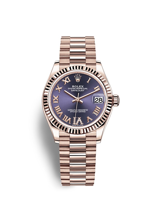 Rolex Datejust | 278275 | Datejust 31 | Coloured dial | Aubergine Dial | The Fluted Bezel | 18 ct Everose gold | m278275-0029 | Women Watch | Rolex Official Retailer - Srichai Watch