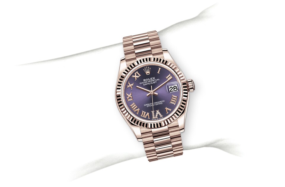 Rolex Datejust | 278275 | Datejust 31 | Coloured dial | Aubergine Dial | The Fluted Bezel | 18 ct Everose gold | m278275-0029 | Women Watch | Rolex Official Retailer - Srichai Watch